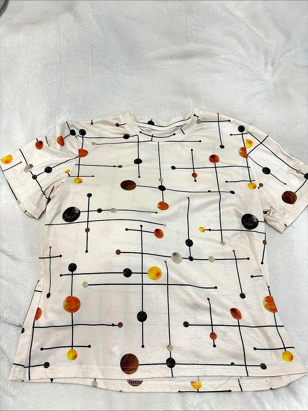 SHEIN Geometric Short Sleeve Tee Cream & Black Medium